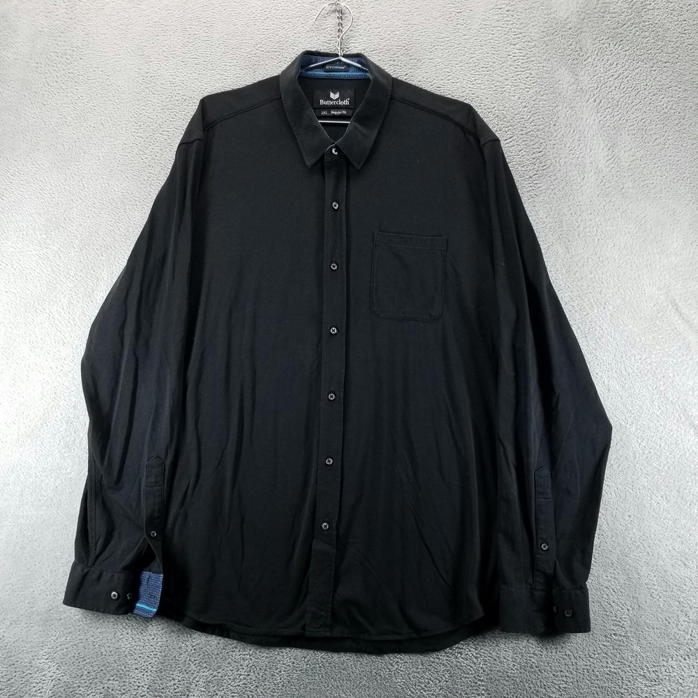 Buttercloth Dress Shirt Mens 2XL Black Icy Cotton Regular Stretch Long‎ Sleeve